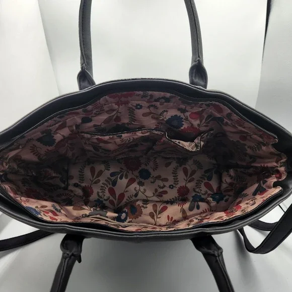 David Jones Womens Glossy Black Faux Leather Handbag Large Size - Picture 3 of 4